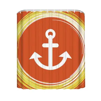 

Anchor Decor Fresh Shower Curtain,Anchor Illustration in a Circle Round Enlightened Drawing Controlling The Seabed Print for