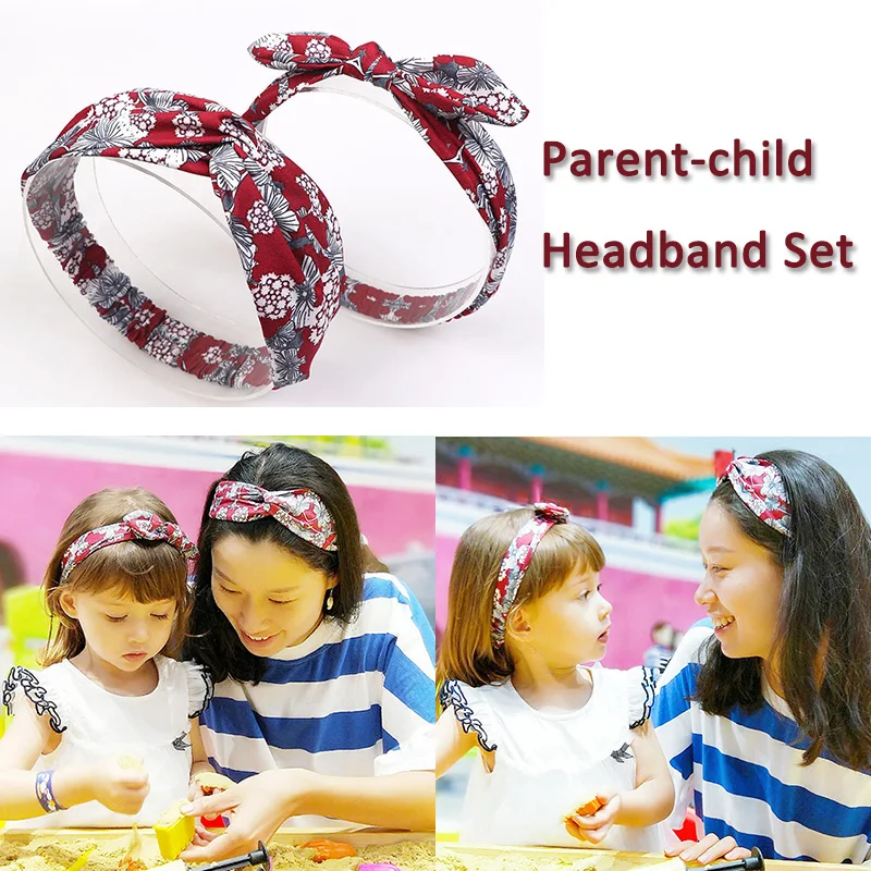 Parent-Child Headband Set Cross Knot Bunny Ears Hair Band Ribbon Elastic Headwrap Daily Holiday Beauty Style Accessories | Красота и