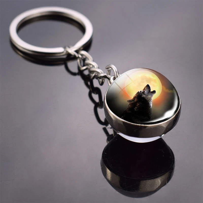 36 Styles Wolf Key Chains Wolf Picture Double Side Cabochon Glass Ball Keychain Wolf Jewelry for Men For Women Christmas Gifts - Цвет: Бежевый