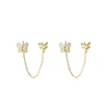 ANENJERY-Boucles d'Oreilles Papillon en Argent pour Femme, Double Trou d'Oreille, Pompon, Bijoux