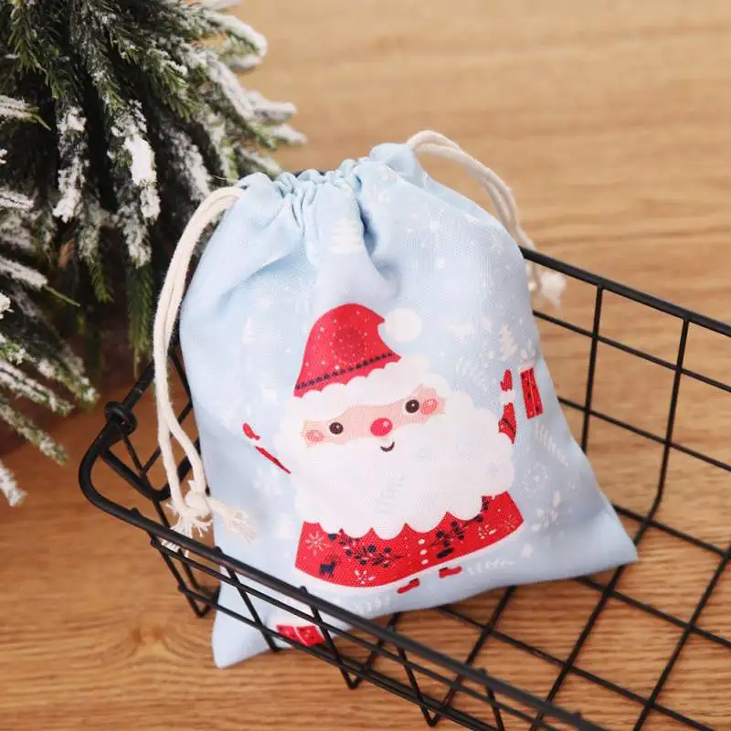 Рождественские подарочные сумки на шнурке, конфетные сумки с рисунком Санта-снеговика, рождественские мешки для детей, взрослых, праздничные подарки