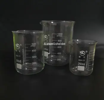 

3pcs/set 250ml/500ml/1000ml Glass Beaker Borosilicate Glass Lab Instrument Low Form Clear Thick Glassware
