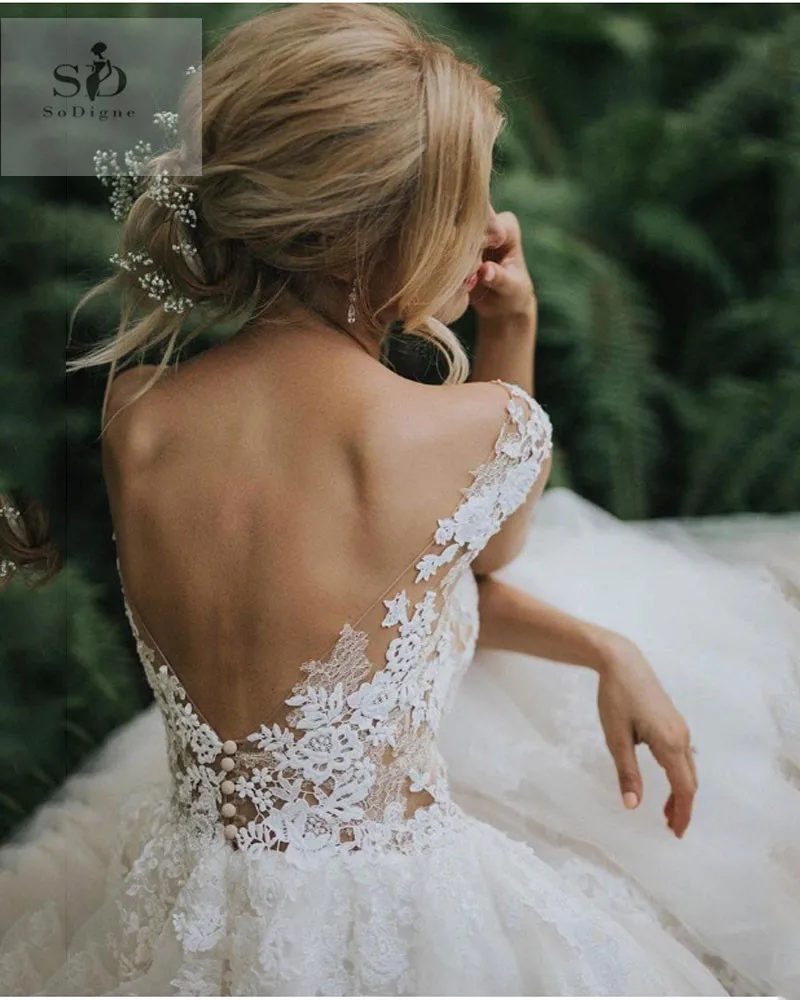 SoDigne накладное украшение для свадебного платья кружевная шапочка свадебное платье с рукавами со шлейфом белый/слоновая кость спинки пляжные платья невесты G1019
