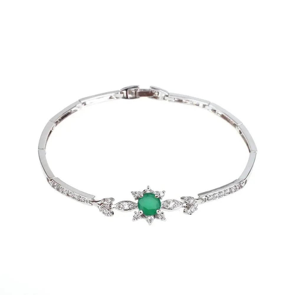 green GZJY Роскошный белый золотистый цвет, Круглый красный зеленый AAA циркон манжеты браслеты для женщин романтический свадебный подарок - Окраска металла: green