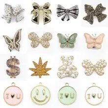 New Arrival Metal Croc Shoe Charms Colorful Diamond Sandals Decorations Money Bear Pink Wristband Accessories I LOVE YOU Slogan