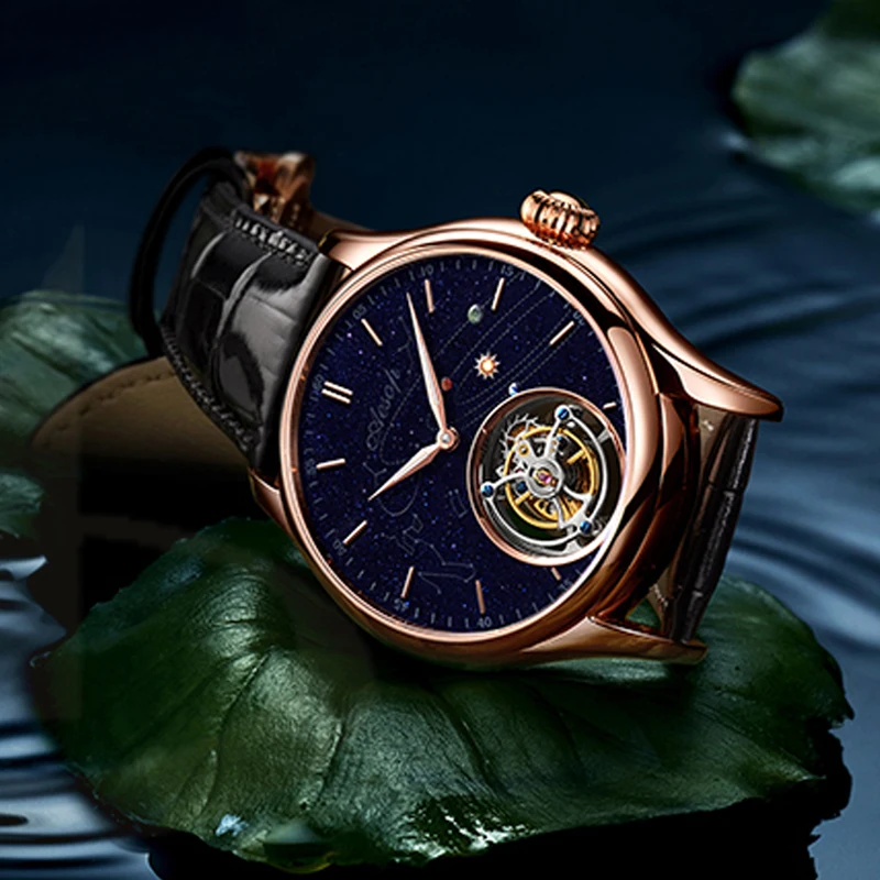 Tourbillon Watch Mens Branded Aesop 7025 Sapphire Waterproof Watch Top Brand Luxury Casual Blue Stone Dial Relogio Masculino mechanical watch movement