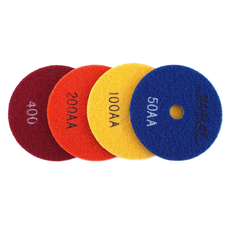 RIJILEI 4PCS 4inch Super Diamond polishing pads Copper metal bond wet polishing pad for granite marble stone Grinding Disc