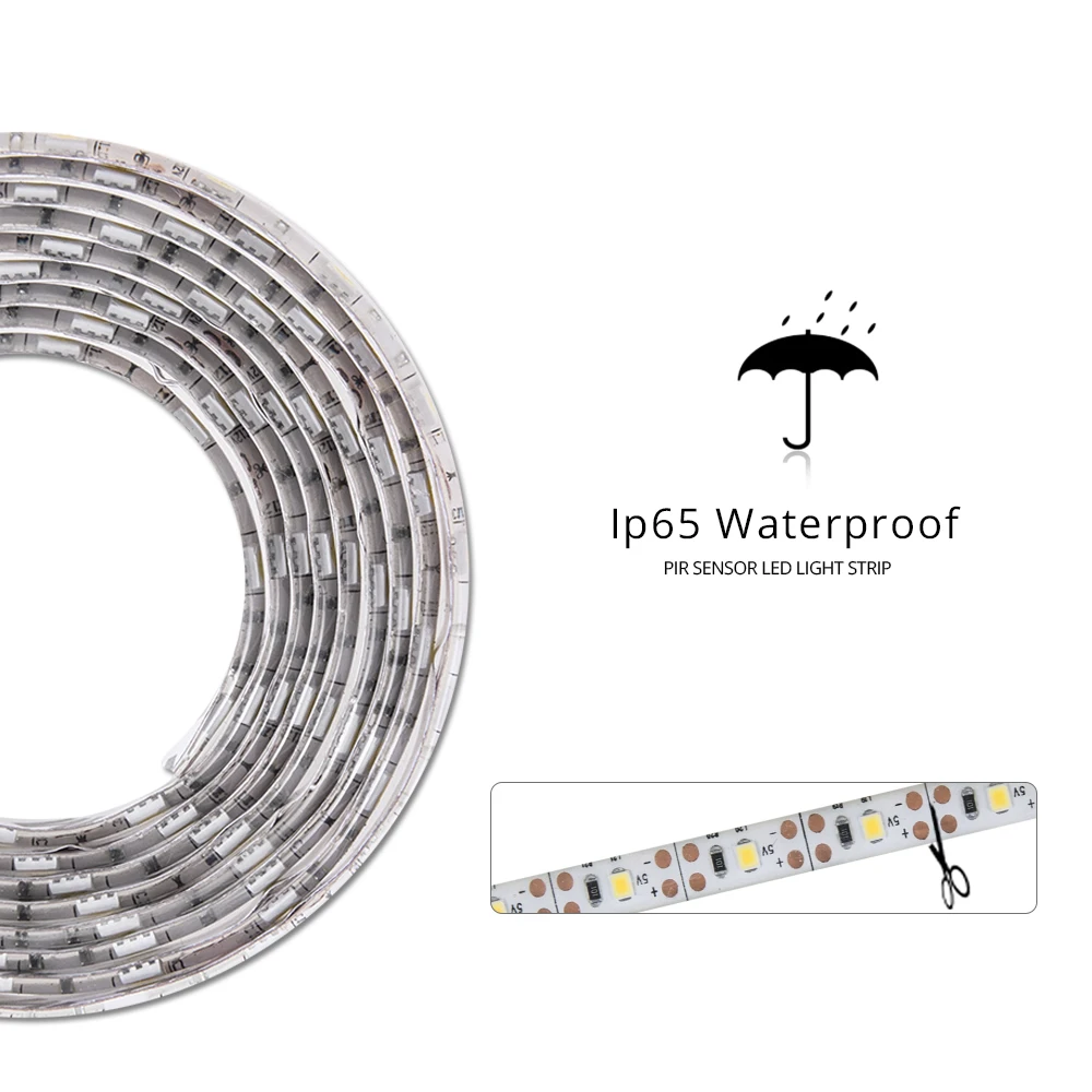 1-5m PIR Motion Sensor LED Strip Lights IP65 Waterproof DC 12V Diode Tape Auto On/Off Stairs Wardrobe Closet Kitchen Light 4