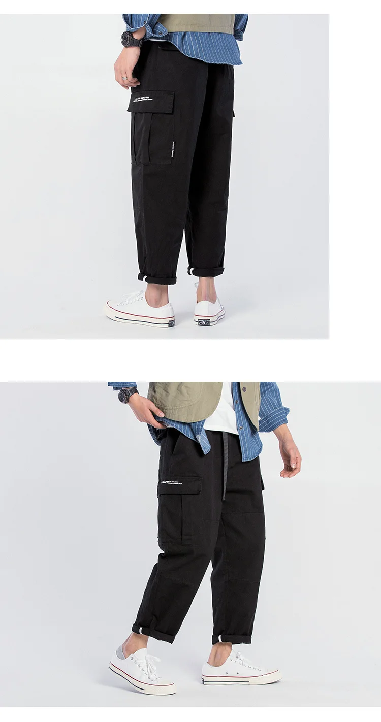2019Spring And Autumn New Hong Kong Style Simple Solid Color Overalls Loose Casual Trousers Black / Khaki / Military Green M-3XL