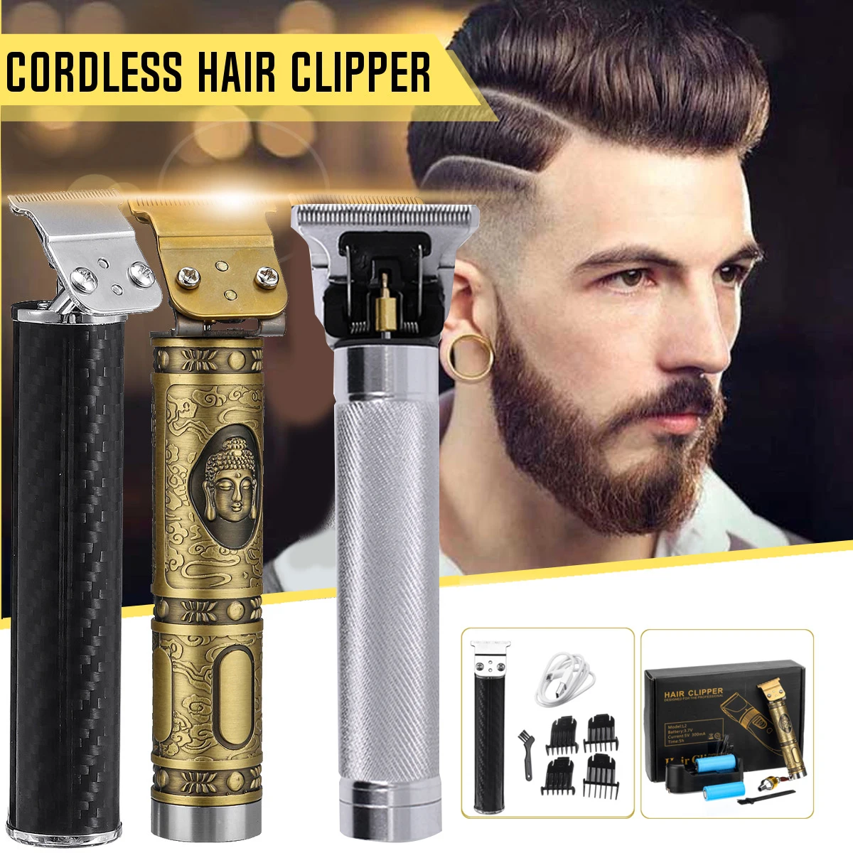 US $11.11 11% OFFClose cutting Digital Hair Trimmer Rechargeable Electric Hair Clipper barbershop Cordless 11mm t blade baldheaded outliner menHair