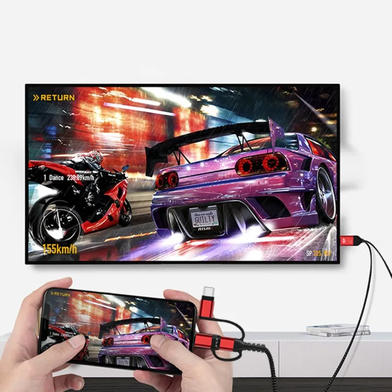 4K 3в1 Micro usb type C к HDMI Кабель-адаптер для IPhone X 6 7 8 IPad samsung S8 S9 IOS Android телефон к телевизору HD tv