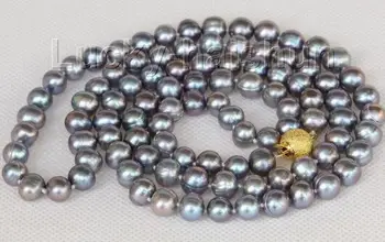 

33" 9mm black-blue near round freshwater pearls necklace j10180