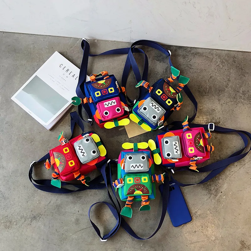 

2019 New Style Fashion Robot Contrast Color Canvas Children Big Kid Shoulder Bag Men And Women Children