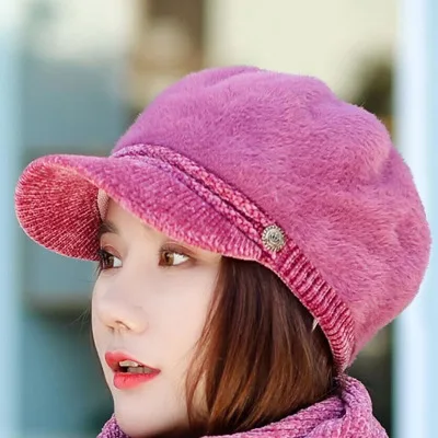 HANGYUNXUANHAO Women French Beret Hat Scarf Set Winter Warm Lady Hat Chenille Elegant Beanie Cap - Цвет: Single cap purple