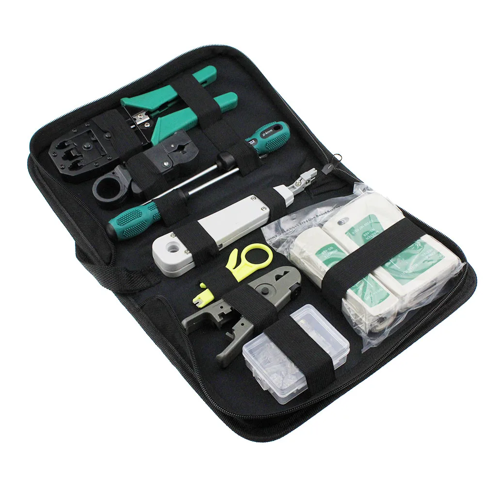 Prix 11 pièces ensemble RJ45 RJ11 RJ12 CAT5 CAT5e Portable LAN réseau Kit d outils de réparation Utp câble testeur et pince sertissage pince pince pince PC