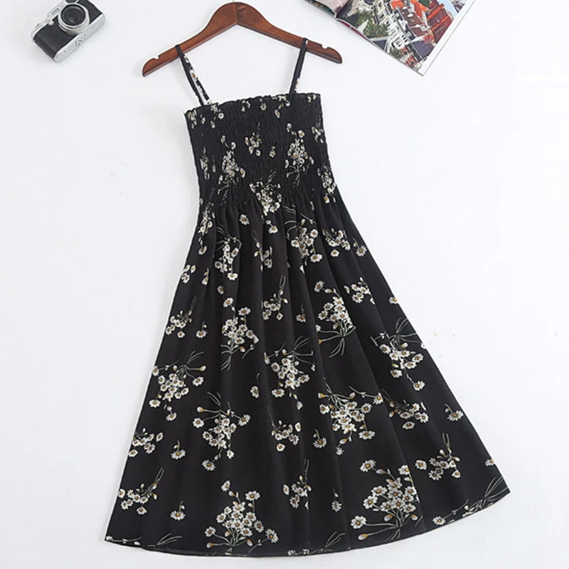 Женское шифоновое платье с цветочным принтом винтажное эластичное без рукавов