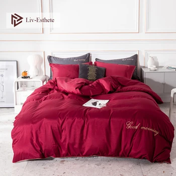 

Liv-Esthete Luxury 100% Silk Wine Red Bedding Set Healthy Beauty Duvet Cover Set Bed Set Soft Flat Sheet Or Fitted Sheet 4pcs