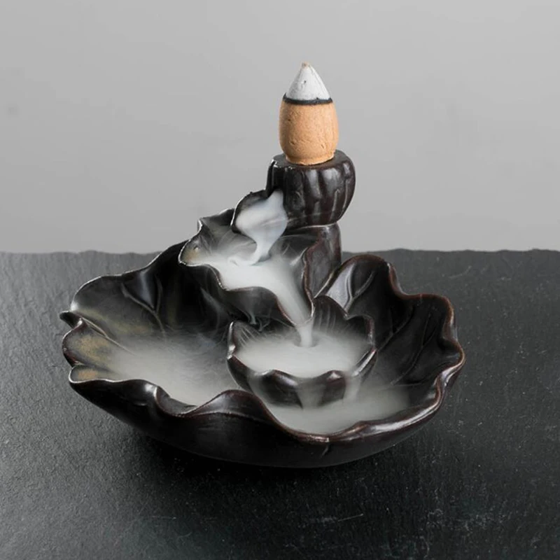 Incense Burner Ceramics Home Gift Craft Censer Elegant Lotus Leaf Back Flow Decor Smoke Backward Durable Practical Thurible | Дом и сад