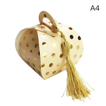 

50pcs Bronzing Dot Candy Boxes with Tassel/Ribbon Biscuits Present Box for Baby Shower Party Souvenir Supplies