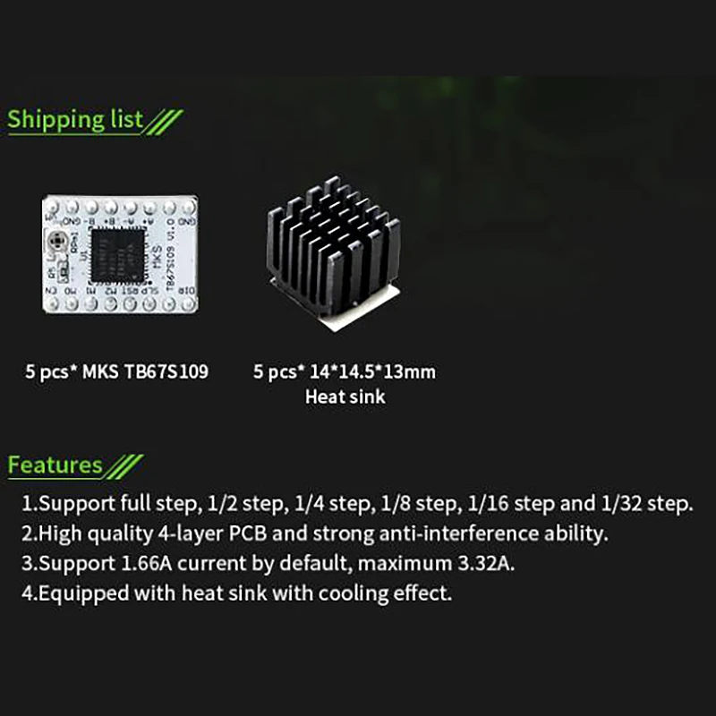 PPYY-Makerbase 5 шт. 3d принтер части StepStick MKS TB67S109 Драйвер шагового двигателя поддержка 1/32 микрошагов и максимальный ток