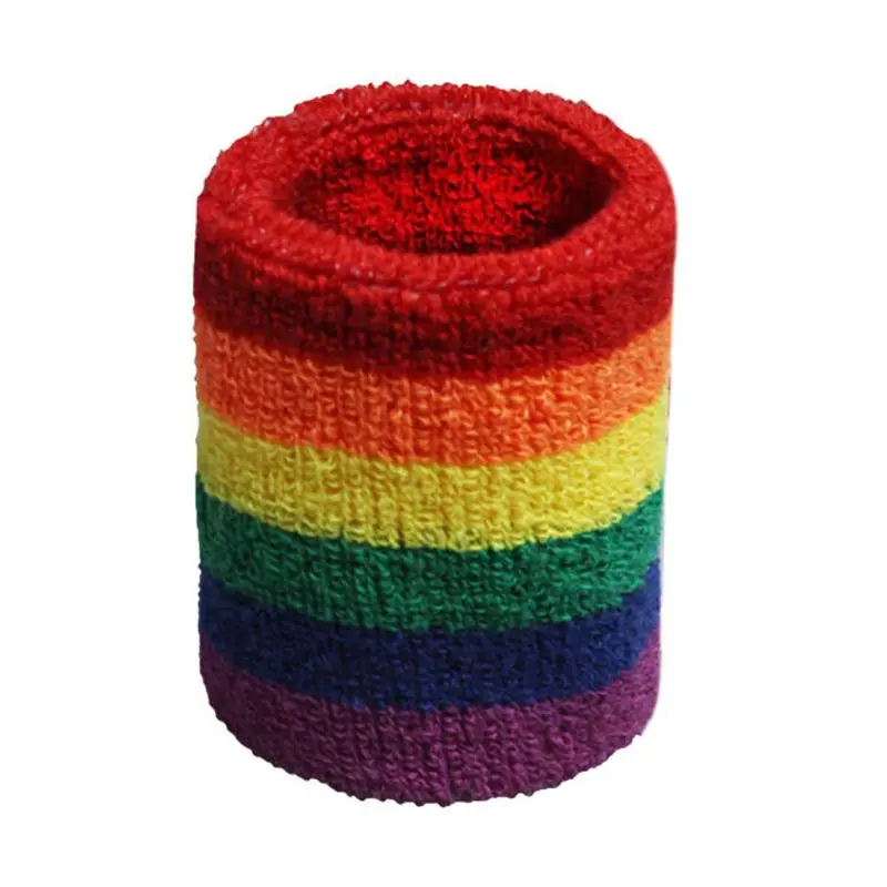 B Unisex Sports Workout Rainbow Striped Headband Towel Sweatband Breathable Bracers Running Badminton Support Wrap LX9E - Цвет: B