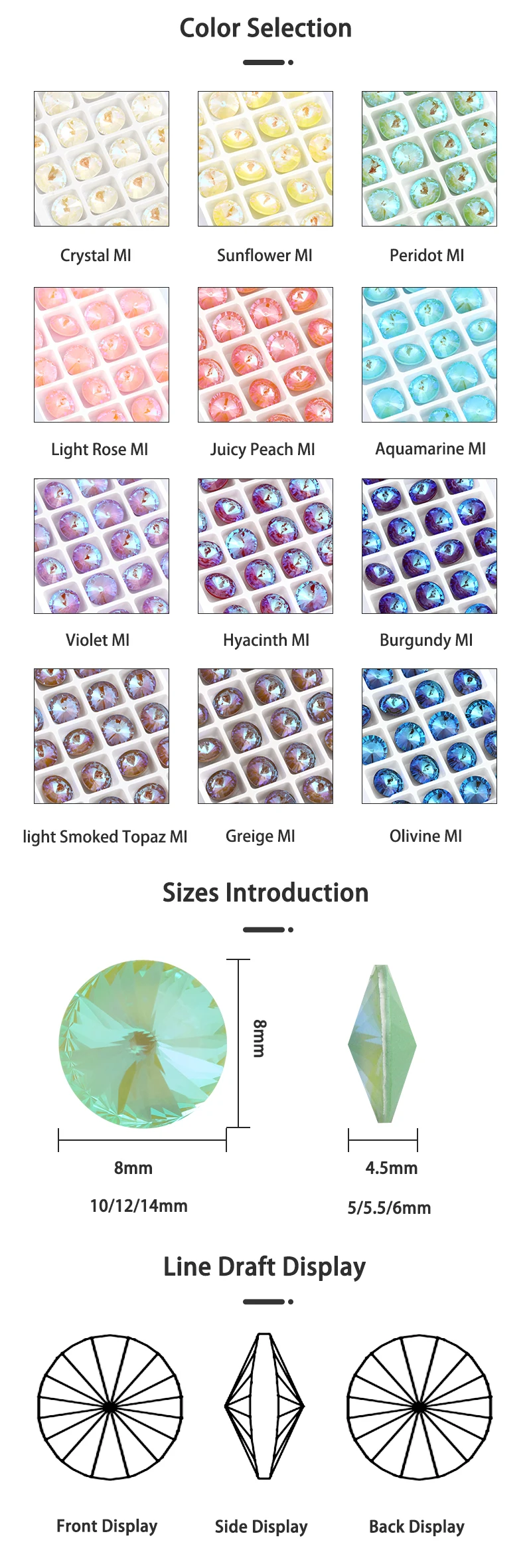 Mixed Mocha Fluorescence Rivoli Fancy Loose Rhinestones for Clothes Jewelry Decoration Pointback Strass Crystal Applique Beads