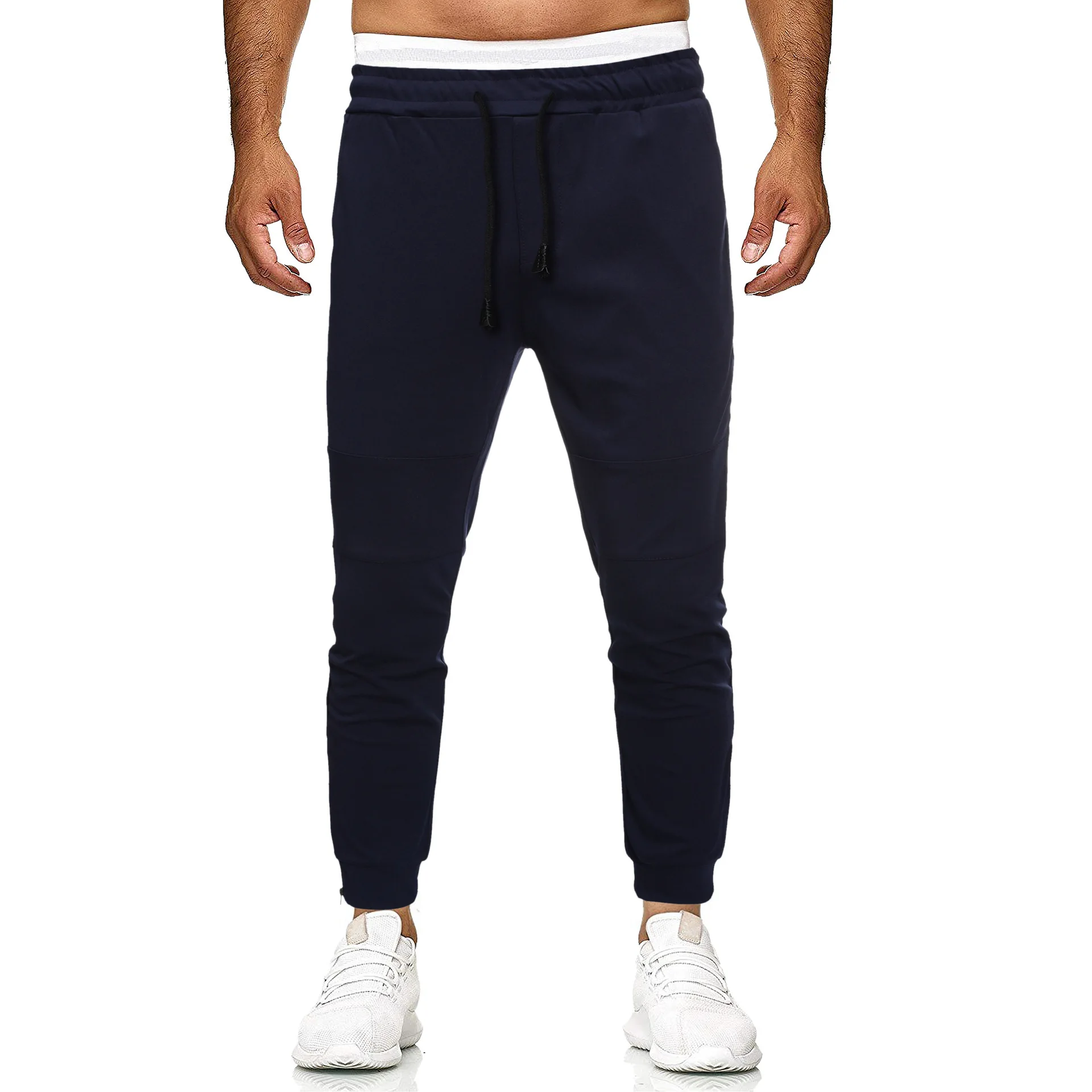 

MEN'S Trousers Loose And Plus-sized Athletic Pants Solid Color Elastic Waist Lace-up Beam Leg Trousers Trousers Gold Zipper K90