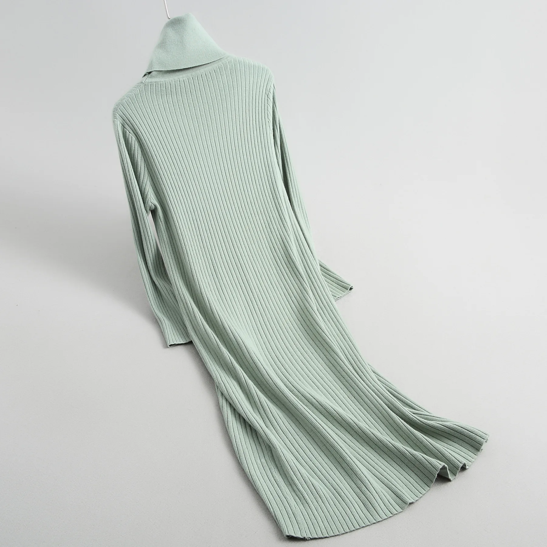 Зимнее платье женские пуловеры платья длинный рукав водолазка теплый длинный вязаный шерстяной свитер вязаный свитер Femme vestidos mujer