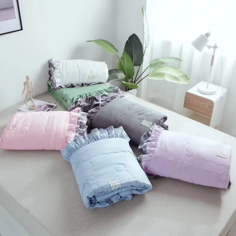 

Wechat Business Export South Korea Washing Summer Quilt Flounced Solid Color Simple Summer Cool Blanket Single Double Skin
