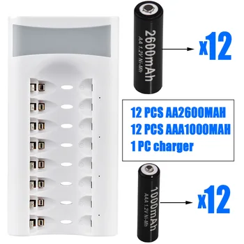 

YECKPOWO 2600MAH 1.2V AA battery rechargeable batteries & AAA 1000MAH 1.2V accumulator & aa aaa charger 8 slots USB fast charge