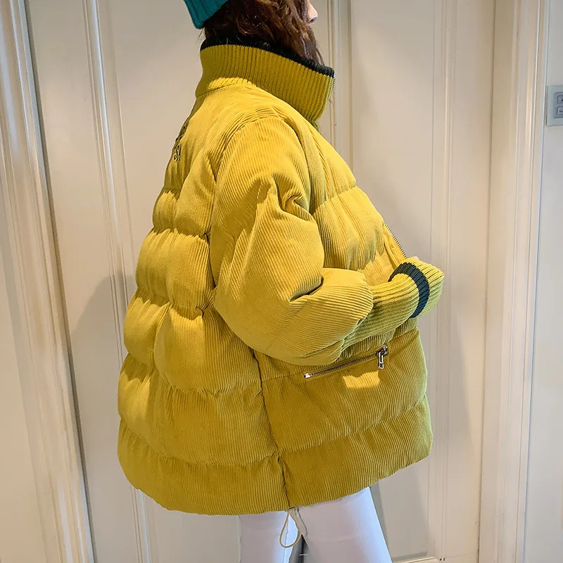 yellow Модная Вельветовая хлопковая одежда, Женская короткая парка, зимние куртки, новинка, корейское свободное зимнее пальто, Женское пальто XA360 - Цвет: yellow