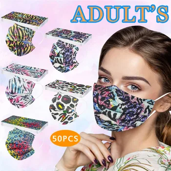 

50pcs Mixed Leopard Print Mask Adult Unisex Disposable Three-layer Nonwove Mascarilla Earloop Breathable Windbreak Design Masks
