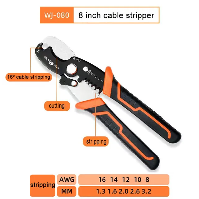 Vanjoin Wire Stripper Crimping Pliers Electrician Tools Alicate Multifuncional Wire Cutter Terminal Tubular Crimper Hand Tools 8inch cable stripper