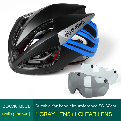 Blue 2Lens INBIKE велосипедный шлем, велосипедный шлем, магнитные очки для горной дороги, велосипедные шлемы, солнцезащитные очки, велосипедные очки, 3 линзы, велосипедный шлем - Цвет: Blue 2Lens