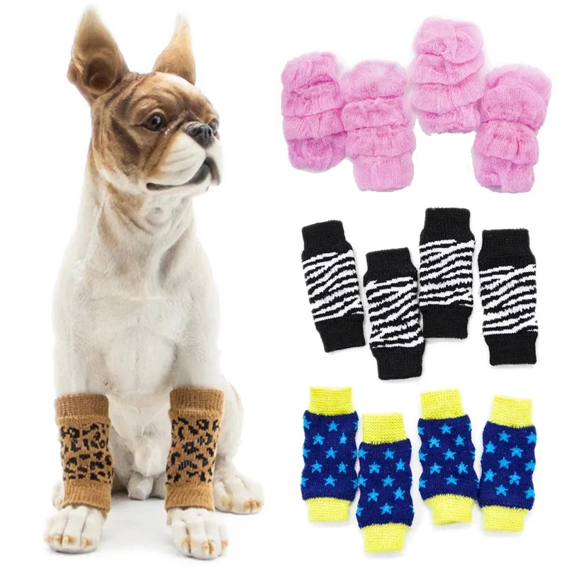 

Dog Knit Socks Antiskid Pet Warm Winter Leg Protector Socks for York Dogs Cats Chihuahua Goods for Knitting Calcetines Perro