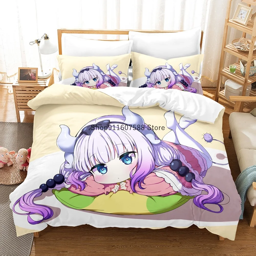 Cartoon Girls Printed Bedding Set Anime : Miss Kobayashi's Dragon Maid Duvet Cover Kids Bedclothes 140x200 Home Textiles | Дом и сад