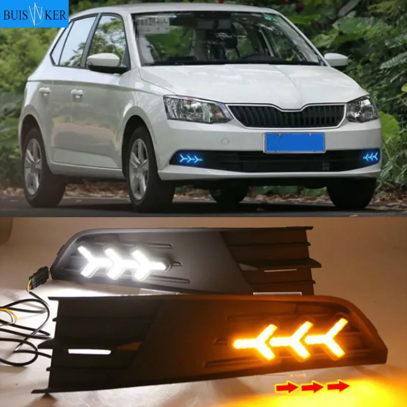 

1 пара для SKODA Fabia 2015-2017 12 В ABS светодиодный ные DRL дневные ходовые огни противотуманная фара чехол для стайлинга автомобиля
