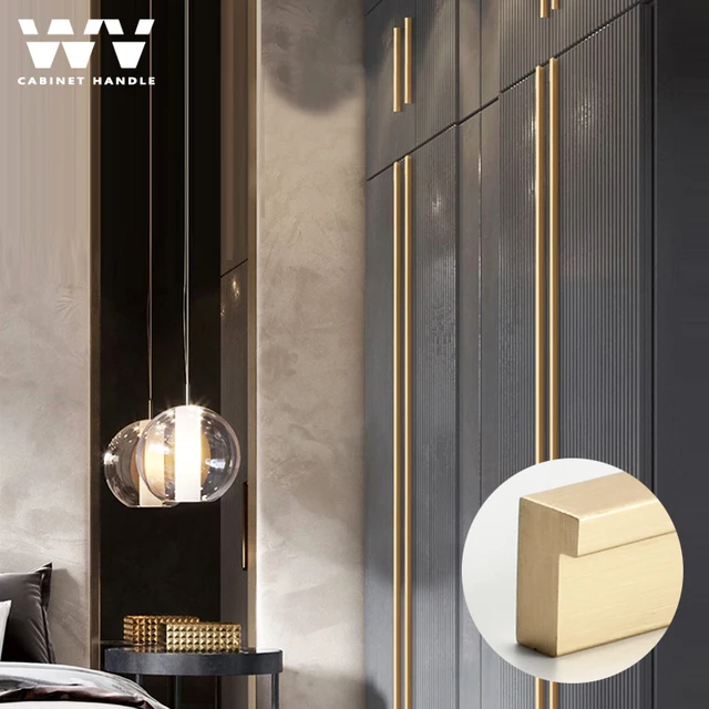 WV ยาวตู้จับ600Mm Brushed Gold T Bar ห้องครัวตู้ลิ้นชักดึงอลูมิเนียมเฟอร์นิเจอร์ฮาร์ดแวร์226 1