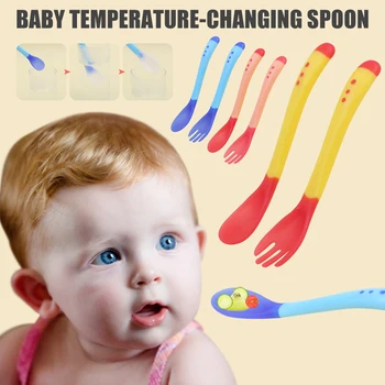 

Baby Toddler Temperature Sensing Cutlery Temperature Change Color Feeding Weaning Spoon Fork M09