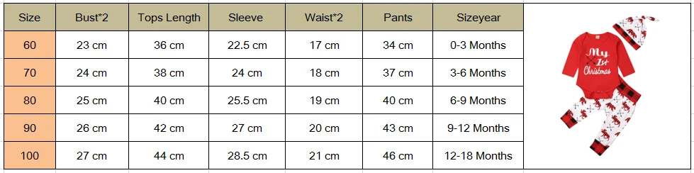 3pcs Cotton Baby Outfit Clothes Cute Christmas Newborn Sets Toddler First Xmas Cartoon Printed Romper Trousers Hat Baby's Set