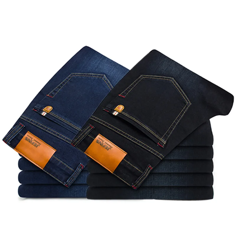 Men Cotton Straight Business Jeans Autumn Spring Casual Biker Denim Jeans men stretch slim jeans male classic blue black jeans