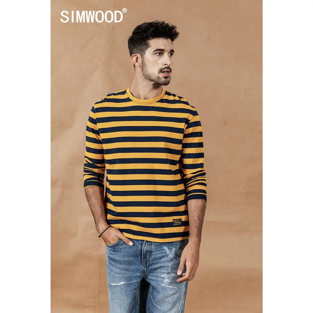 SIMWOOD 2019 осенняя новинка футболка для мужчин бретонский Топ полосатые футболки