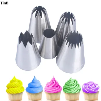 

5pcs Large Piping Tips Set Stainless Steel Piping Nozzles Kit For Pastry Cupcakes Cookies Cakes Decorating Tools Pastry Nozzles
