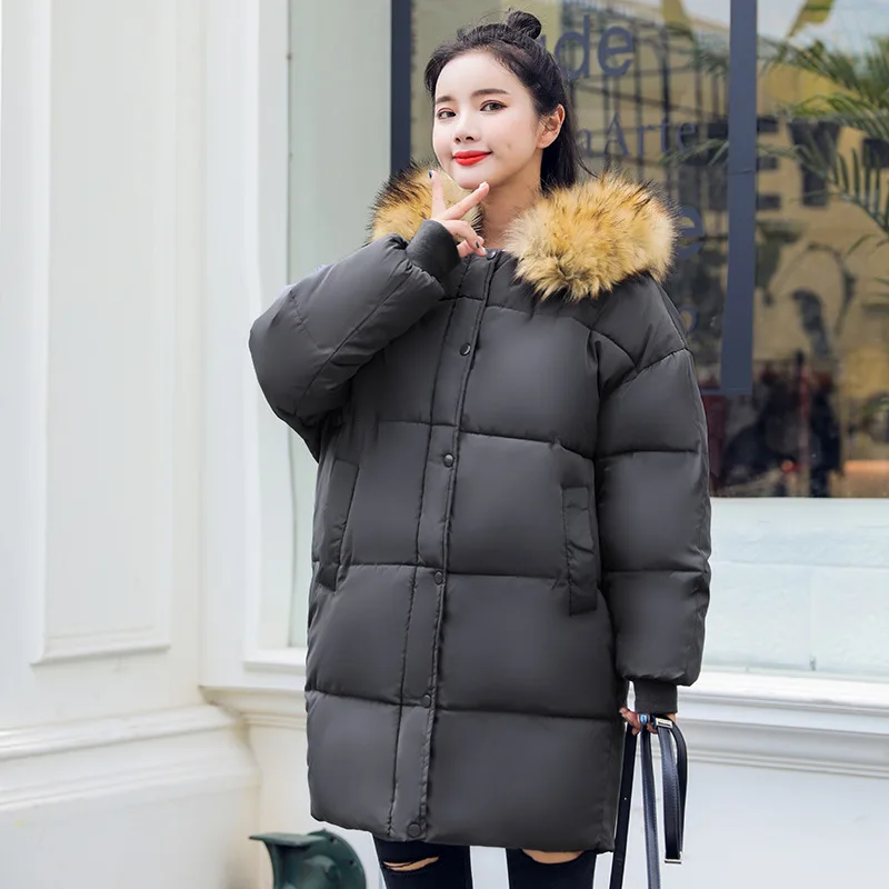 

Winter Coat Women's Korean-style Mid-length Large Fur Collar down Feather Cotton-padded Clothes A- line Version New Style Studen
