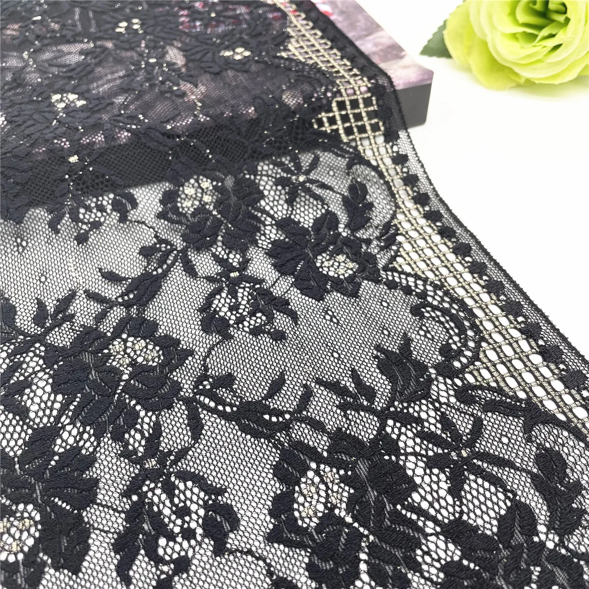 3y/Lot Width 8 1/2 inch (22cm) Black Gold Elastic Stretch Lace Trim Lingerie Sewing Craft DIY Apparel Fabric Garment Accessory 2