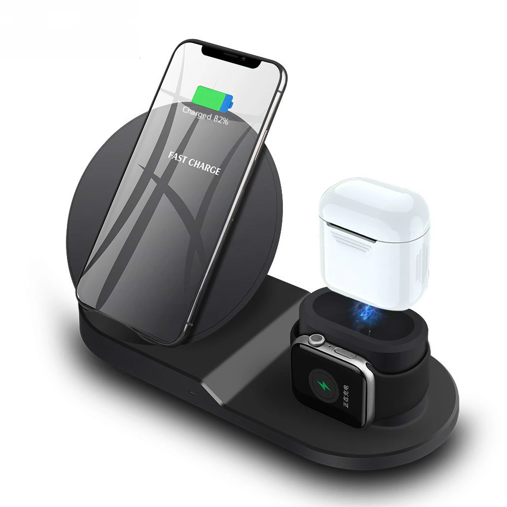 3 in 1 Charging Stand for iPhone X XS Max XR 8 Plus Airpods Apple Watch 4 3 2 1 10W Fast Qi Wireless Charger Dock Station