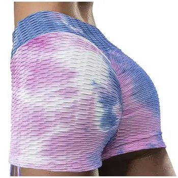 

Women's Hip High Waist Tie-Dye Printing Wrinkles Exercise Running Yoga Shorts