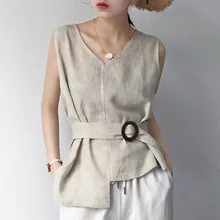 Japanese Korean Style Women Tank Top Retro Simple Versatile Belt Slimming V-Neck Sleeveless Top Office Lady Elegant Clothes