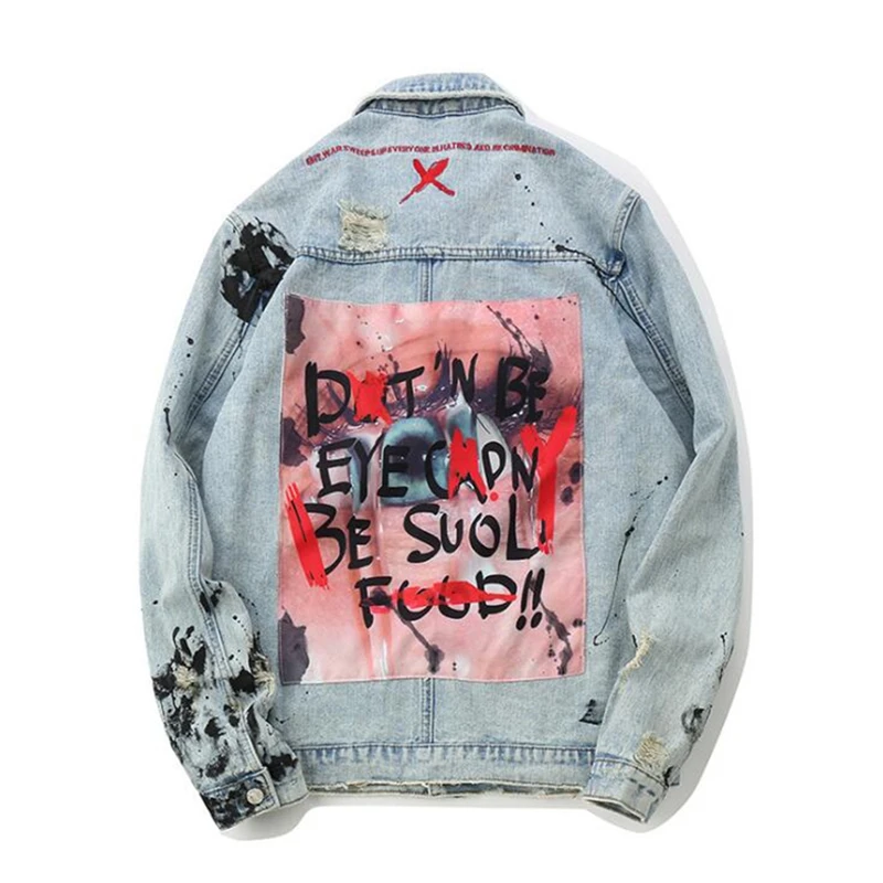 

Graffiti Appliques Hip Hop Jeans Jacket Men 2020 Autumn Washing Material Denim Jackets for Men Casual Jackets
