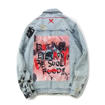 

Graffiti Appliques Hip Hop Jeans Jacket Men 2020 Autumn Washing Material Denim Jackets for Men Casual Jackets